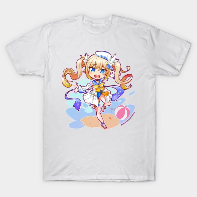 Anime Genshin impact Barbara chibi fanart in summer clothing T-Shirt by KawaiiDreamyPixie